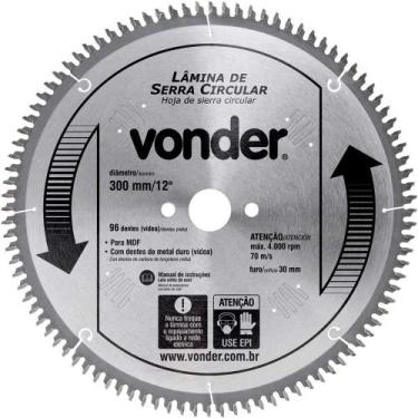 Imagem de Lâmina de Serra Circular VONDER 300 mm com 96 Dentes para MDF Corte Pr
