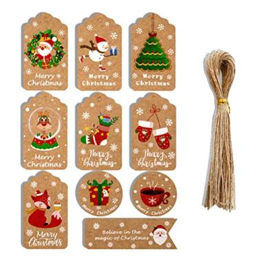 Imagem de lyrlody 50pcs Christmas Kraft Paper Tags 10 Estilos Com 50 Cordas de Cânhamo 3 Formas 300gsm para Suprimentos de Embrulho de Presentes Decoração de Férias de Artesanato Diy (Série 5)