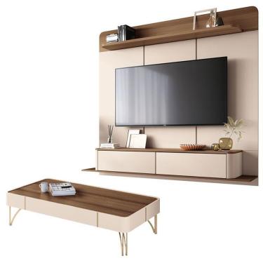 Imagem de Home Suspenso Galax E Mesa De Centro Cadenza Castanho Off White - Hb Móveis