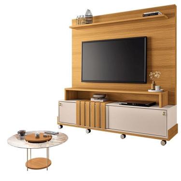 Imagem de Estante Home Theater Bold Off White Cinamomo E Mesa De Centro Sky Com Tampo De Vidro Cinamomo – Hb Móveis