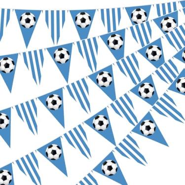Imagem de Faccito Pacote com 5 faixas azuis de futebol de 15 m, decorações de festa de futebol, bandeira de campeonato esportivo, bandeiras triangulares penduradas, guirlandas, para fãs de jogos esportivos, uso