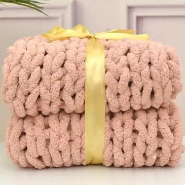 Imagem de Cobertor De Malha Grossa, 100% Tricotado à Mão, Cobertor De Gaze Macia, Cobertor De Crochê Grosso Aconchegante Gigante, Adequado Para Decoração De Sofá-cama, F, 60cmx80cm