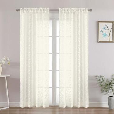 Imagem de Chyhomenyc Conjunto de 2 painéis de cortinas transparentes marfim de 1,72 m de comprimento, com filtro de luz, com tufos, texturizados, macios, arejados, bolso para varão, elegante, folha para quarto