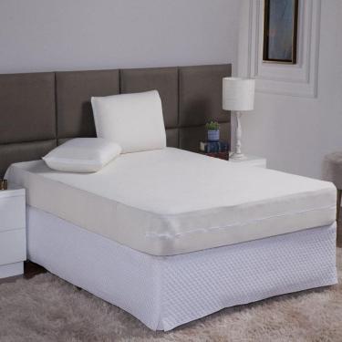Imagem de Capa De Colchão Casal 25Cm + Fronha Zíper Malha Lisa 3 Peças