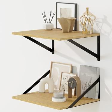 Imagem de Fun Memories Prateleiras flutuantes para parede, 30,5 cm de profundidade, conjunto de 2, prateleira de parede de madeira rústica de 40,6 cm de comprimento com suportes de metal resistentes para sala