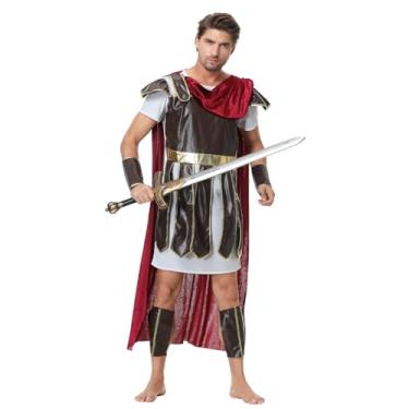 Imagem de yolsun Fantasia masculina de soldado romano, fantasia de guerreiro adulto, fantasia cosplay de gladiador corajoso de Halloween (vermelho, branco, pequeno)