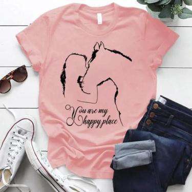 Imagem de Camiseta Feminina Engraçada Cavalo - Gola Redonda, Manga Curta - Verão