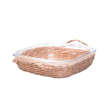 Imagem de Refratário 25,5 x 23 cm de vidro com suporte e alça em fibra natural W