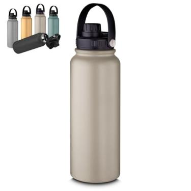 Imagem de Garrafa Térmica Parede Dupla 1,1L em Aço Inox com Alça – Mantém Bebidas Quentes ou Frias por até 16h – Tampa Rosqueável com Vedação de Silicone, LLAM Store (Bege)