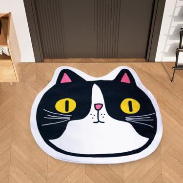 Imagem de VelluraCove Tapete de gato fofo, tapete de banho macio, tapete antiderrapante, tapete de área de animais para decoração de casa, inauguração de casa 68,5 x 78,7 cm (gato preto)