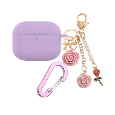 Imagem de Capa para Airpods Pro3 com chaveiro fofo, capa protetora de silicone à prova de choque compatível com Air pods Pro3ª geração, capa de fone de ouvido de carregamento para mulheres e meninas (roxa)