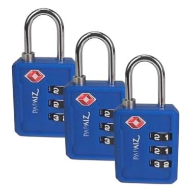 Imagem de Kit 3 Cadeados TSA com Segredo Numerico Modelo 30PL Azul para Mala e Bagagem de Viagem