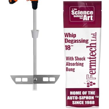 Imagem de Fermtech Agitador de chicote de desgaseificação de aço inoxidável de 45,7 cm com tampão de absorção de choque. Acessório de broca mistura vinho cerveja kombucha hidromel. Haste misturadora com pás.