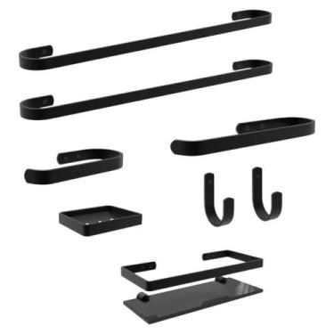 Imagem de Suporte Kit De Acessório Para Banheiro 8 Peças Preto - CasaH