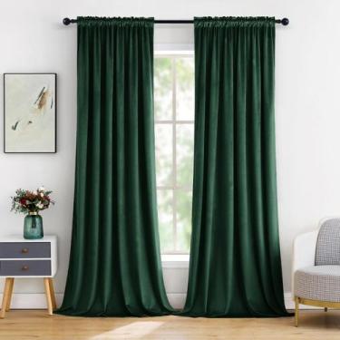 Imagem de Cortinas MIULEE de terciopelo verde esmeralda navideñas, 244 cm de alt