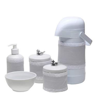 Imagem de Potinho de Mel Potes Garrafa Molhadeira E Porta Álcool-Gel Com Capa Passarinho Cinza