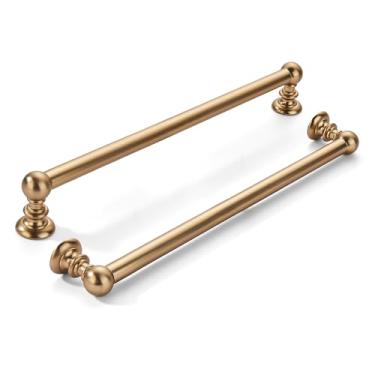 Imagem de khtumeware Pacote com 2 8 polegadas (203 mm) buraco central champanhe bronze armário puxa ferragens sólidas de armário de cozinha resistente para gavetas, penteadeira, alça de banheiro