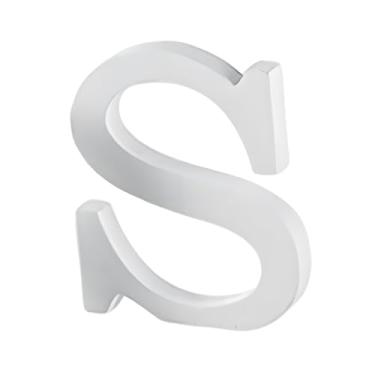 Imagem de IEUDNS Centro de mesa em forma de letra de madeira branca, ornamento de letra do alfabeto para sala de estar, S