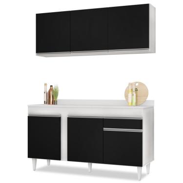 Imagem de Armário Aéreo Argélia E Balcão Gabinete Para Pia Com Tampo 150cm Dakota Branco-preto- Lumil