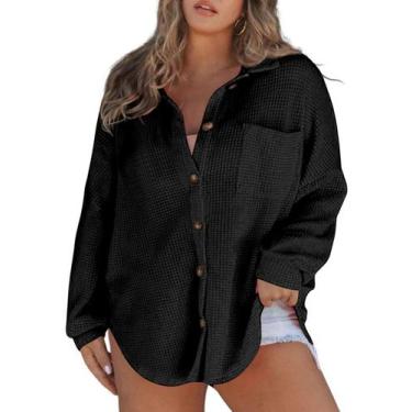 Imagem de Jaqueta Shacket Eytino feminina Plus Size Boyfriend preta 2X