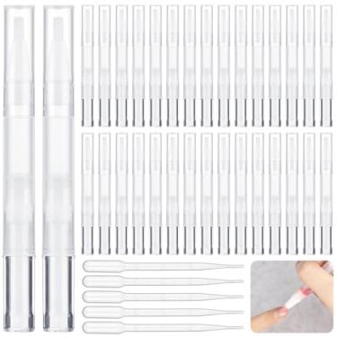 Imagem de Canetas vazias de brilho labial Twist 3 ml, 50 peças com óleo de cutícula transparente, conta-gotas, 5 pontas, tubos de óleo de unha, canetas de escova cosmética líquida, recipientes de crescimento