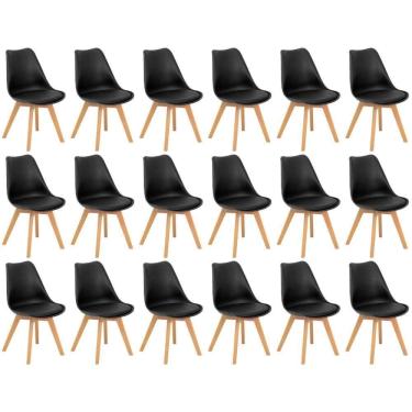 Imagem de Conjunto 18 Cadeiras De Jantar Eames Wood Leda Design Estofada - Preto
