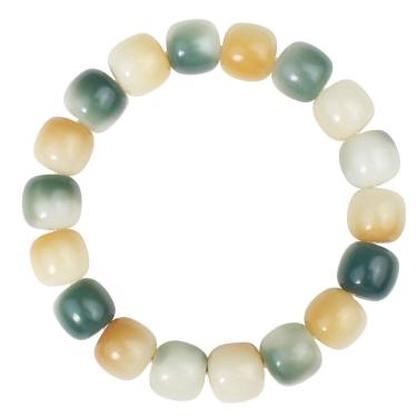 Imagem de Pulseira Natural Bodhi Seed com miçangas verdes polidas e castanhas
