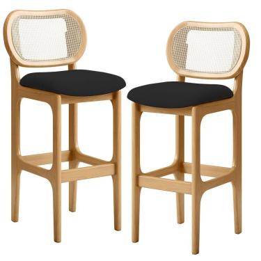 Imagem de Kit 02 Banquetas Altas Para Cozinha Bancada Sala Tela Betta Fixa L02 Suede Preto - Lyam