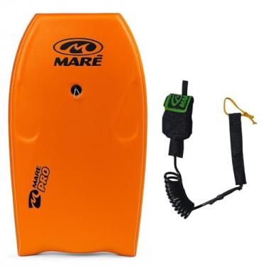 Imagem de Kit Prancha Bodyboard Semi Profissional Maré Pro 39' e Fundo Rigido com Leash Maré (Laranja)