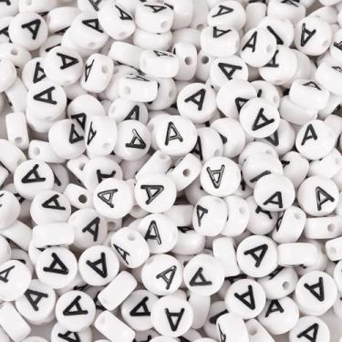 Imagem de Spritewelry 500 peças de contas de letra acrílica contas brancas do alfabeto letra A redonda plana com orifício horizontal para artesanato, pulseira, colar, chaveiro, cordão
