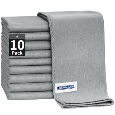 Imagem de HOMERHYME Pano de limpeza de microfibra - pacote com 10 panos de limpeza de óculos, panos de limpeza de janela de 40,6 cm x 35,5 cm, panos de polimento sem fiapos para óculos de vidro, aço inoxidável