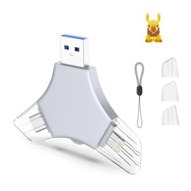 Imagem de Pen Drive USB 3.0 de 64 GB para iPhone, 3 em 1 com memória externa, suporte de fotos, vídeos, armazenamento de dados/backup, pen drives de alta velocidade V10.72 para iPhone/iPad/Android/PC - marrom