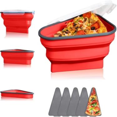 Imagem de Pote Expansível para Pizza em Silicone – Recipiente com Divisórias, Compacto, Livre de BPA, Ideal para Geladeira, Freezer e Viagens