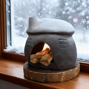 Imagem de Mougigi Queimador de Palo Santo largo coberto de neve – Mini suporte de incenso de chaminé, suporte de palo santo para chaminé de mesa, ideal para borrar sálvia, queimar cones de incenso para presente