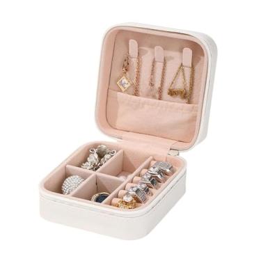 Imagem de Porta-joias pequeno, organizador de caixa de armazenamento de joias - Organizador de porta-joias - Design de fechamento com zíper pequena caixa de joias portátil, caixa de joias de viagem em couro PU,