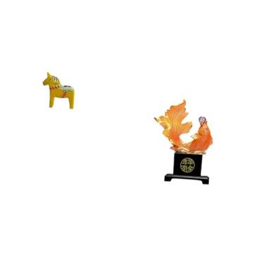 Imagem de Fenteer Cavalo Sueco Dalecarlian E Estatueta Animal de Resina de Carpa Moderna, Ornamento de Escultura para Decoração de Casa, Estante, Mesa, Quarto, Escritór