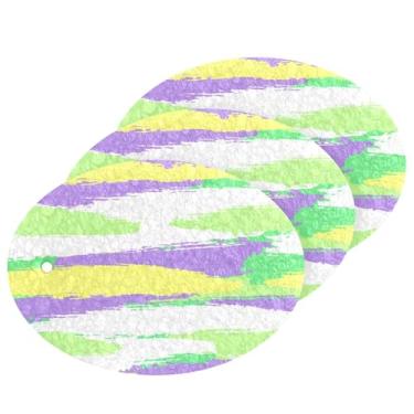 Imagem de Wassud Esponja de polpa de madeira com listras aquarela, pacote com 3 esponjas de cozinha para limpeza, esfregão resistente para panelas antiaderentes, esponjas de lavar louça para pia, suprimentos de