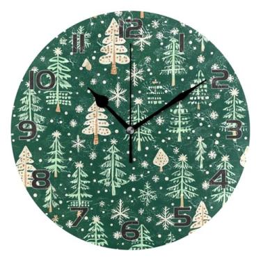 Imagem de YETTASBIN Relógio de parede com árvores de Natal, silencioso, sem tique-taque, operado por bateria, relógio redondo decorativo criativo para cozinha, sala de estar, banheiro, decoração de escritório
