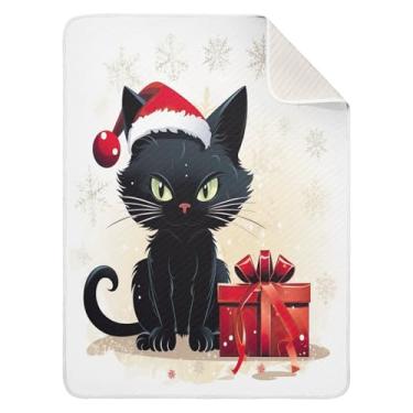 Imagem de Wassud Cobertor de Natal de gato preto para meninos e meninas, macio e recém-nascido, cobertor aconchegante de algodão essencial para berçário, viagem, berço, carrinho 76 x 101 cm