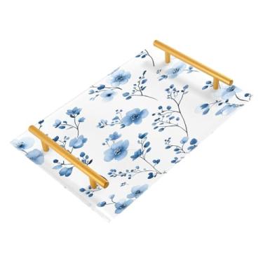 Imagem de Wassud Lindo ramo de flores bandeja de banheiro com alças organizador de perfume de joias de acrílico para banheiro, quarto, cozinha, balcão de 30 x 20 cm