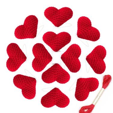 Imagem de Youshe 12 peças de enfeites de Natal com corações vermelhos de crochê, enfeites românticos para pendurar no dia dos namorados, enfeites românticos, enfeites de vaso de coração tricotados feitos à mão