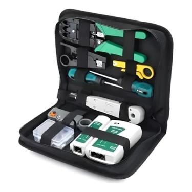 Imagem de Kit de Ferramentas de Rede Informática com Alicate Crimpador, Testador de Cabo LAN RJ45, Decapador, 10 Peças