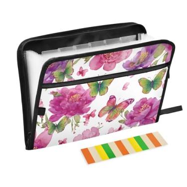 Imagem de CEBUGI Pasta expansível de 13 bolsos, impermeável, sanfonada, organizador de arquivos com etiquetas tamanho A4, organizador de documentos de papel para escola, material de escritório, flores
