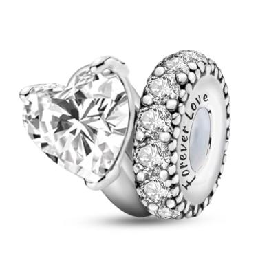 Imagem de 1 peça de berloque de prata de zircão branco moderno adequado para mulheres, faça você mesmo e roupa diária combinando joias decoração presente para mamãe