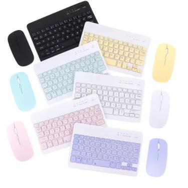 Imagem de Teclado e Mouse Bluetooth Sem Fio, Ultrafino, Recarregável, Compatível com iPhone, iPad, Android, Windows, Mac, Portátil, Rosa