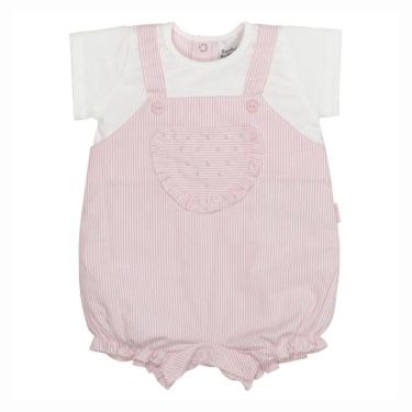 Imagem de Macacão Bebê Menina Tecido Pérola Listras Rosa- Sonho Mágico