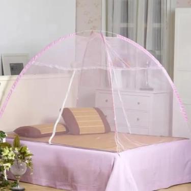 Imagem de Mosquiteiro dobrável para cama King e Queen, tenda portátil com fechamento prático, proteção contra insetos, fácil montagem e transporte (ROSA 180CM)