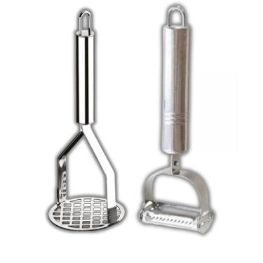 Imagem de Kit 3 Utensílios de Cozinha Inox – Amassador de Batata + Descascador de Legumes + Ralador Multiuso(1 AMASSADOR + 1 DESCASCADOR)