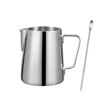 Imagem de Copo de espumador de leite de 350 ml, de aço inoxidável, cappuccino, jarro artístico, copo de latte, copo medidor, pequeno jarro de café a vapor com caneta artística