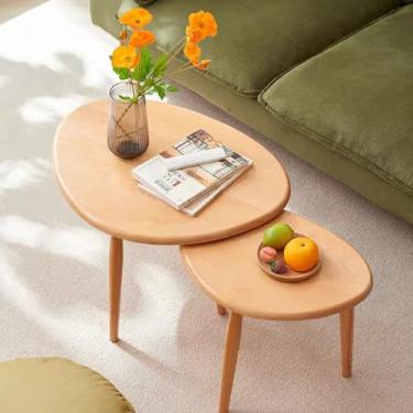 Imagem de Conjunto de 2 mesas de centro de assento, mesa lateral de sofá empilhável de madeira para sala de estar, escritório, 2 peças de madeira maciça, mesas de centro para sala de estar e quarto (cor de